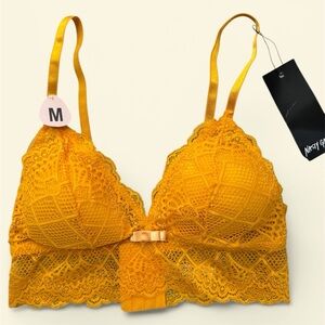 Nasty Gal Mustard Lace Bralette and panty set with Bow Accent